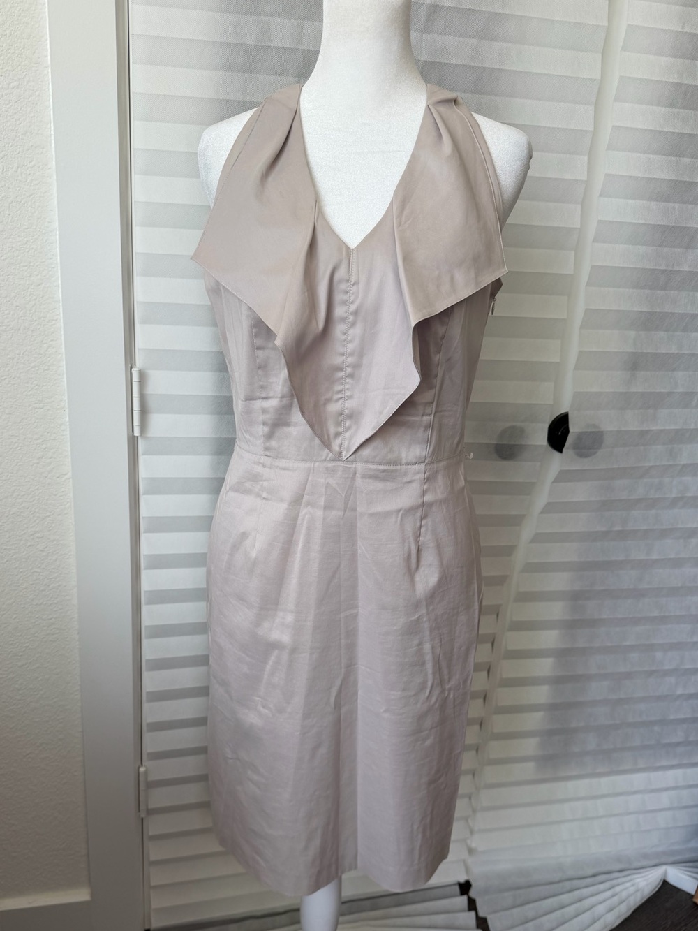 Ann Taylor Taupe Sheath Dress with Draped Collar
